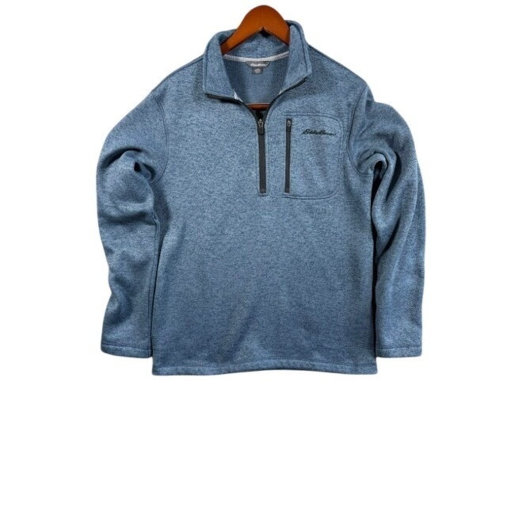 Eddie Bauer Mens Blue Heathered Quarter Zip Fleece Pullover Sweater Size M